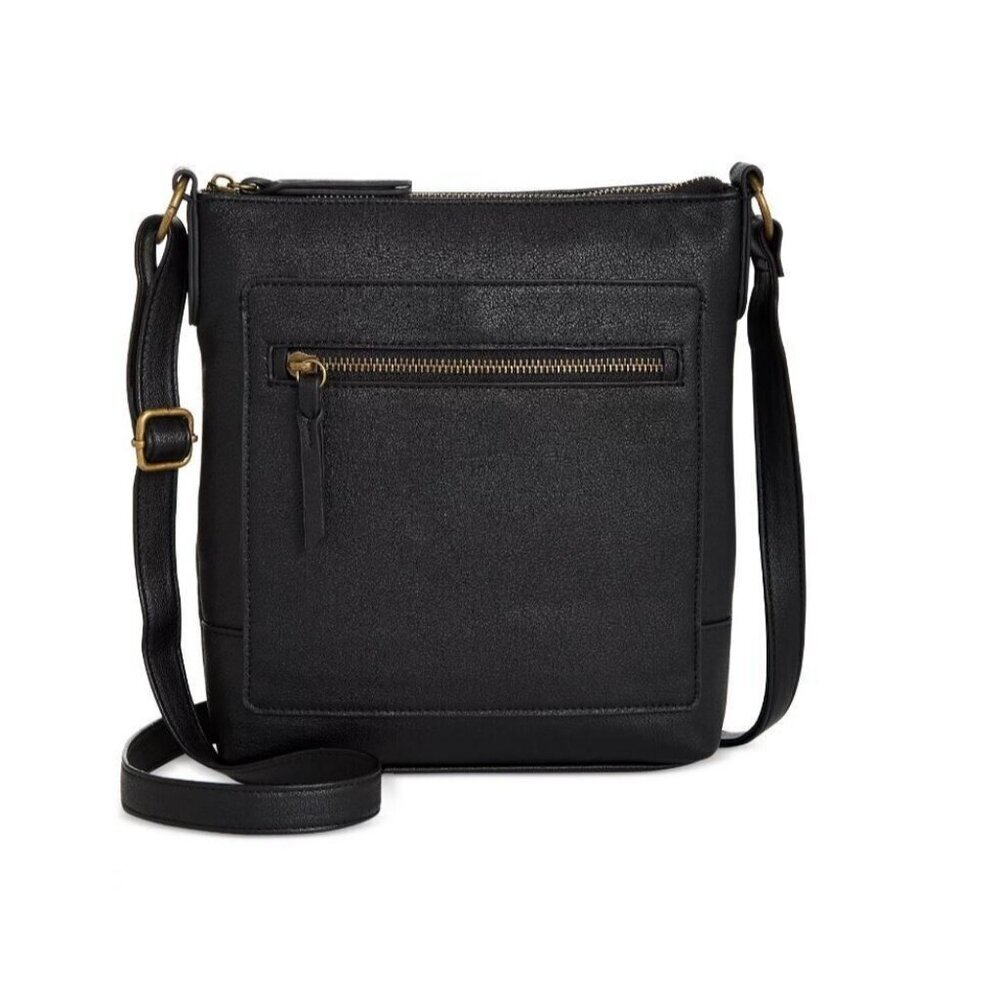 Style & Co Hudsonn North South soft faux-leather small crossbody bag -BLACK